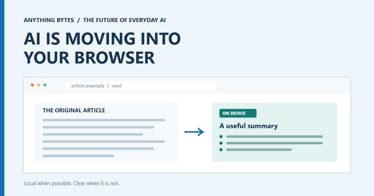 Illustration of a browser summarizing an article on the device.